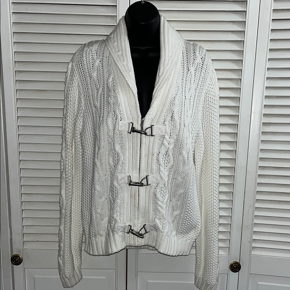 NWOT Lauren Ralph Lauren cotton heavy weave cable knit sweater cardigan